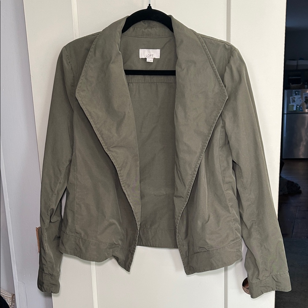 LOFT Olive Green Draped Open-Front Blazer